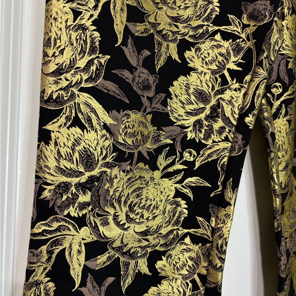 Soft Surroundings Mini Bootcut Gold Metallic Floral Pants NWT Size Medium - Picture 3 of 9
